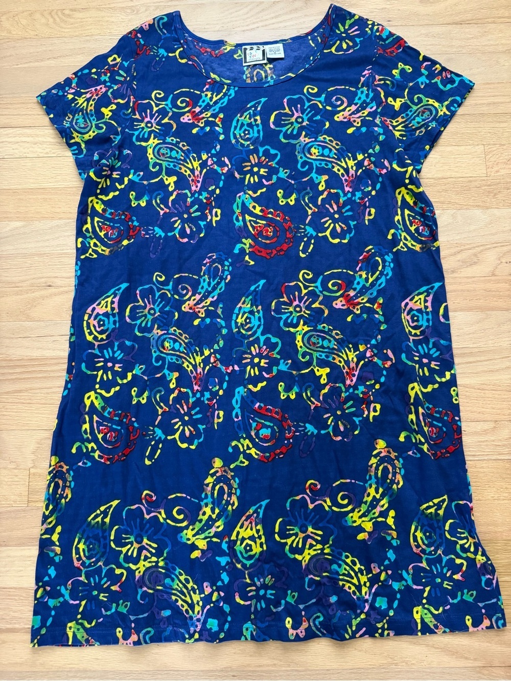 Vintage Take Two 1X Blue Tropical Paisley 100% Cotton T Shirt Dress